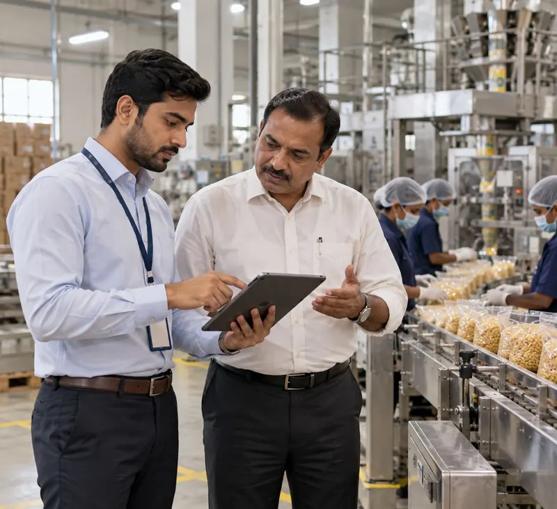 SRV team member auditing a packaging plant with the factory owner