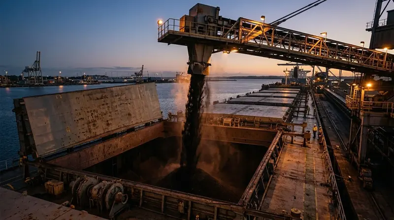 Coal loaded into a bulk carrier