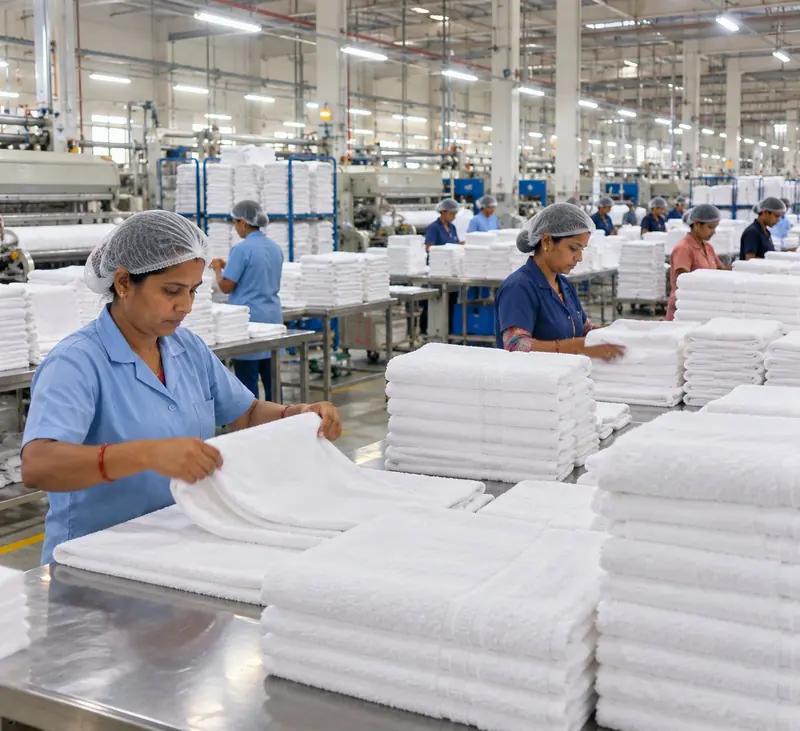Hotel towels being folded